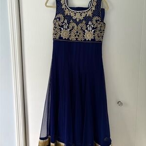 Blue, gold, and silver Anarkali